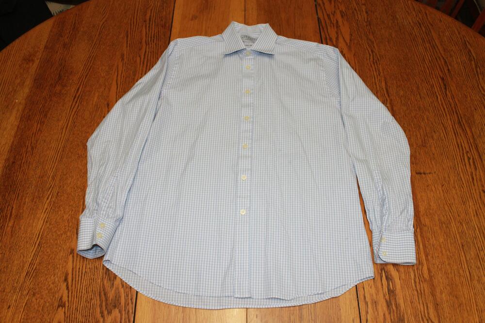 Charles Tyrwhitt‎ Shirt Mens 16.5 35 XL Blue White Gingham Slim Fit Button Up